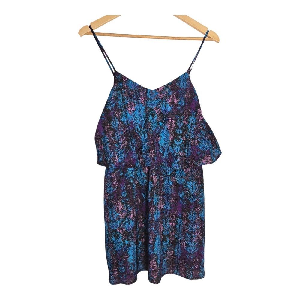 Mac + Jac Womens Purple Blue Abstract Print Tiered Popover Top Size M Party Boho